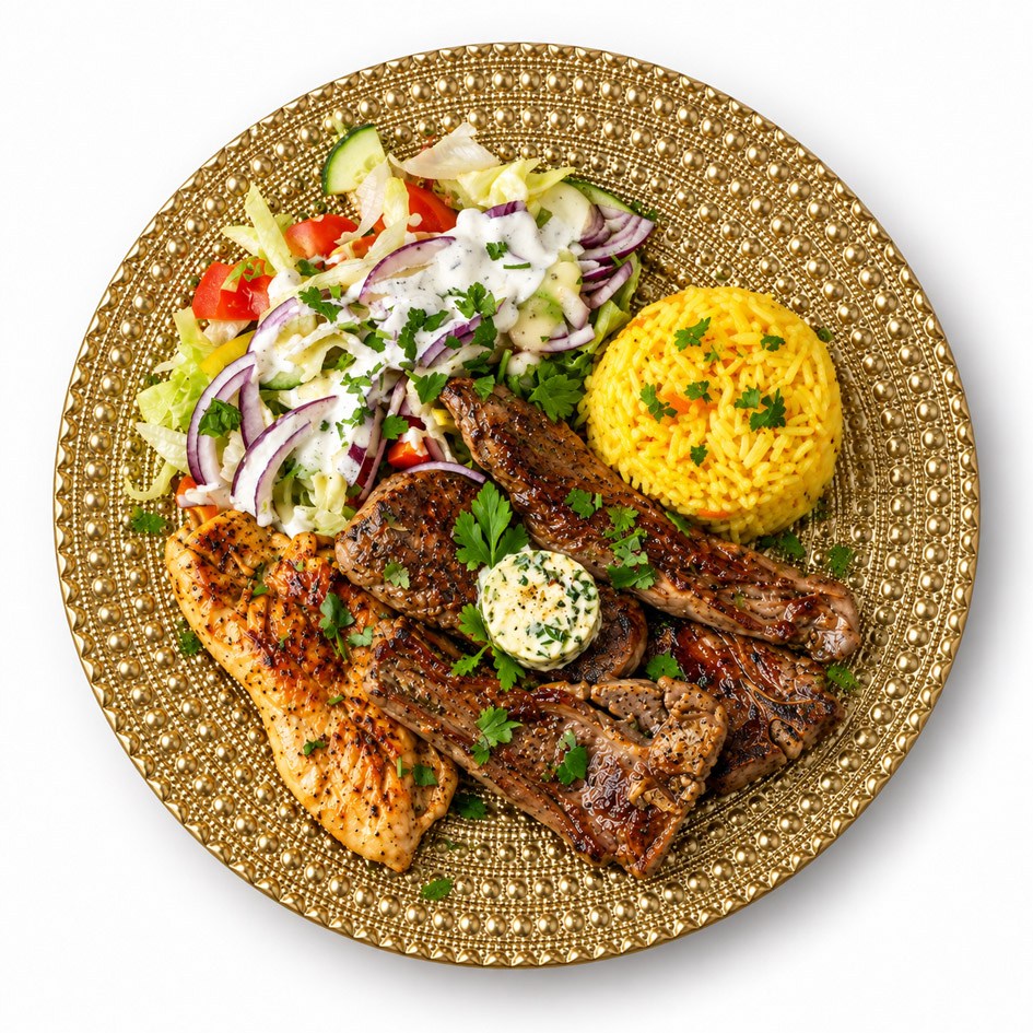Herzhaftes Pfannengericht mit Fleisch, Gemüse und Reis